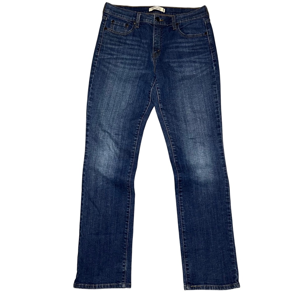 Levis 505 Straight Leg Jeans Womens 10 L/C Dark Wash Blue Stretch Denim Pants